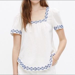 MADEWELL WHITE ARROW STITCH PEASANT TOP